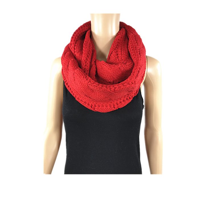 Knitted Neck Warm with Pattern - Red