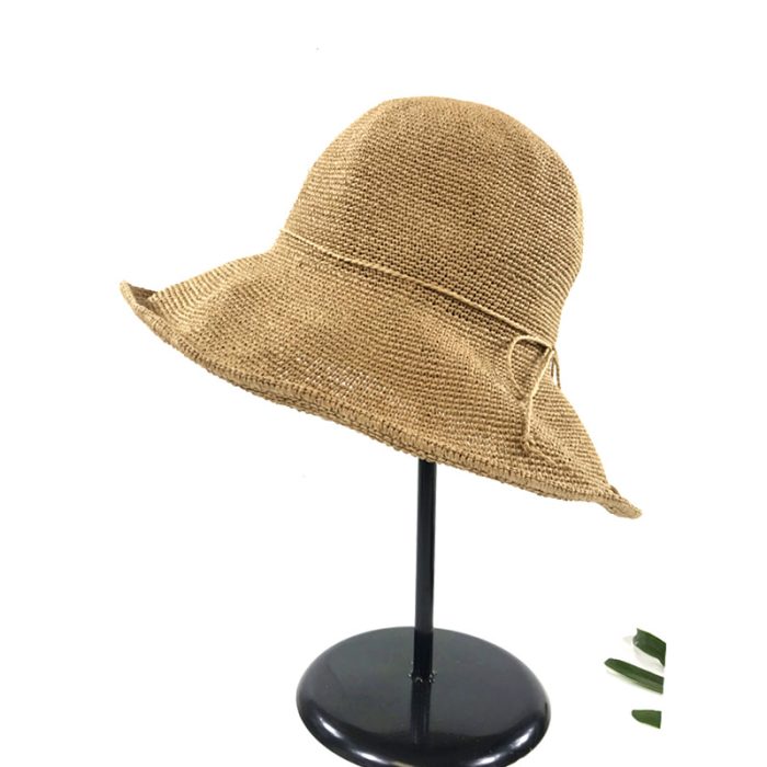 Adjustable Hand Crochet Floppy Hat with String Ribbon - 10CM Brim