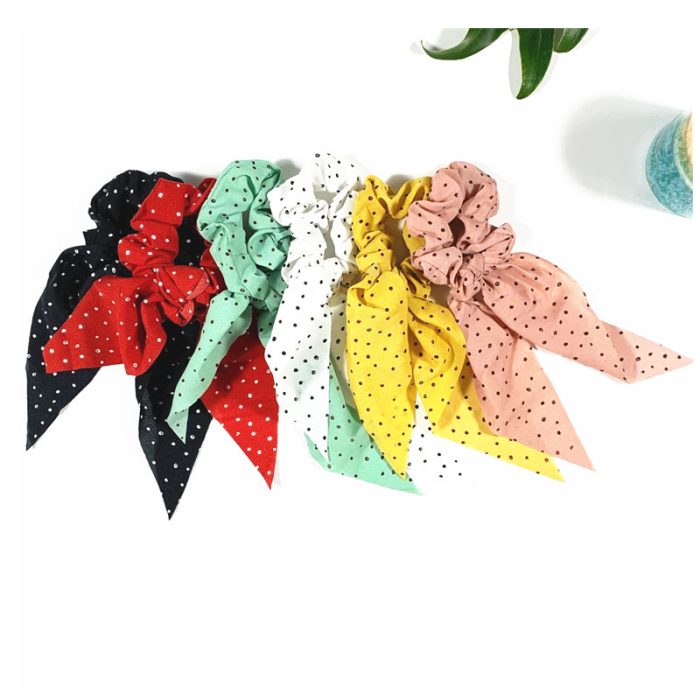 Little Dotted Scruchie with Ribbon. Assorted Colors.