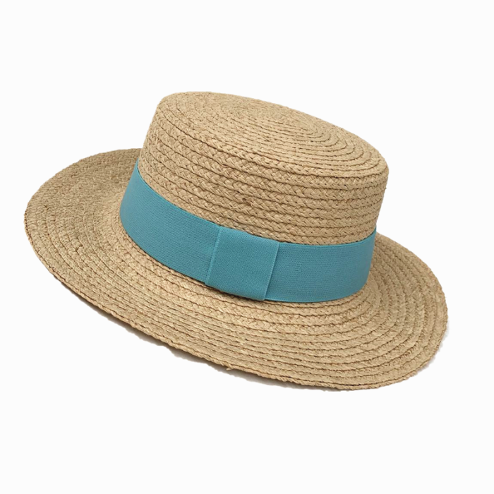 Braid Raffia Boater Hat with Removal Elastic Color Band