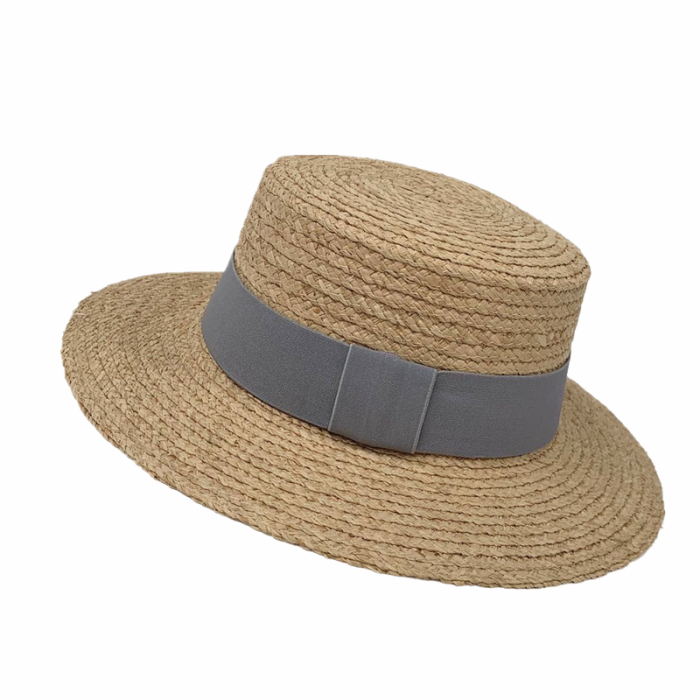 Braid Raffia Boater Hat with Removal Elastic Color Band