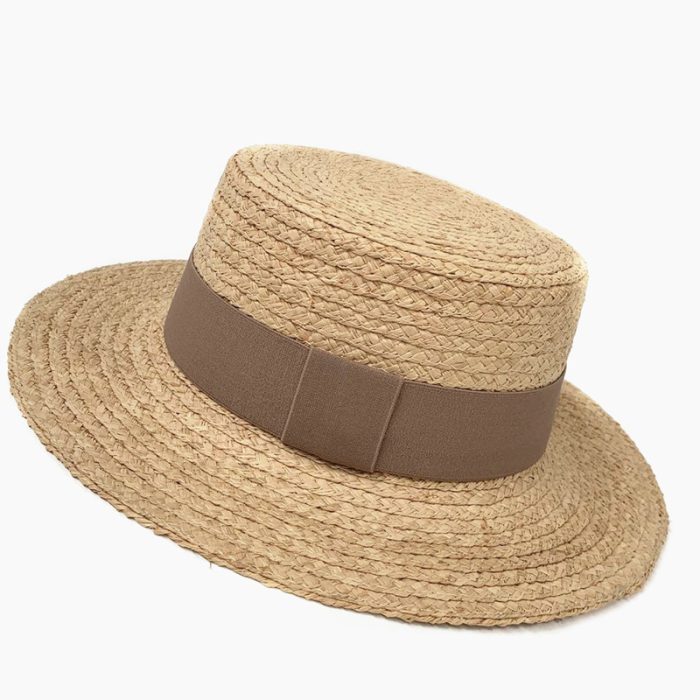Braid Raffia Boater Hat with Removal Elastic Color Band