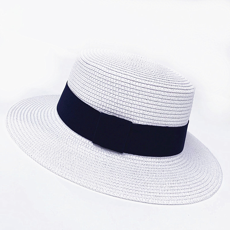 White Boater Hat with Removal Elastic Color Band - AUTN PTY LTD