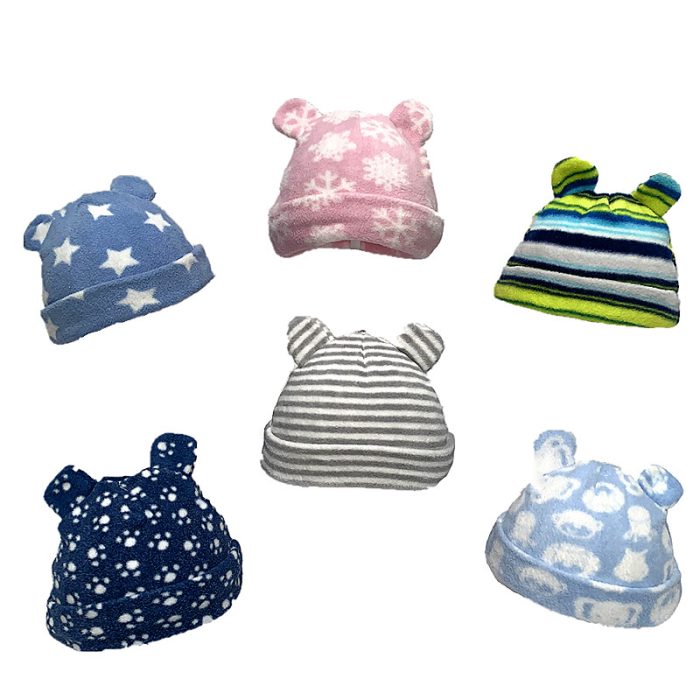 Cute Fleece Baby Beanie. Random Assorted Color/Pattern.