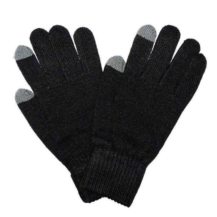 Full Finger Knitted Glove with Screen Touch – Large. All in Black.