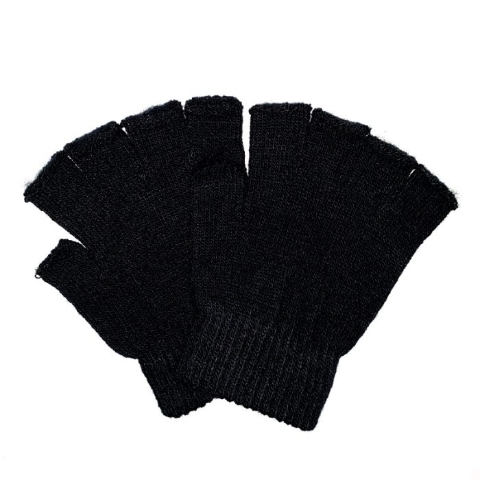 Kids Half Finger Knitted Glove - Large (7-10yr). All in Black.