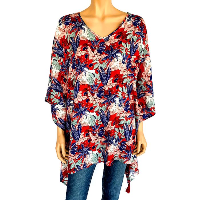 Printed Short Kaftan with Tassels at Corner. Free Size.