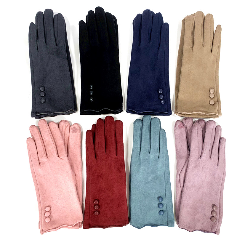 Women Suede Three-Button Gloves with Lining and Finger Touch – Assorted ...
