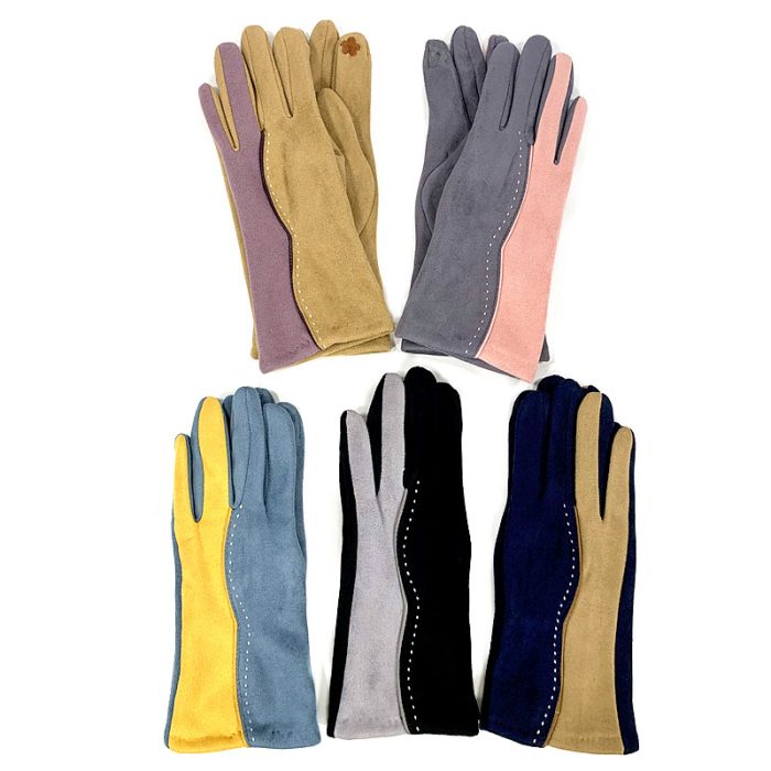 Women Suede Two-Tone Gloves with Lining and Finger Touch – Assorted Color