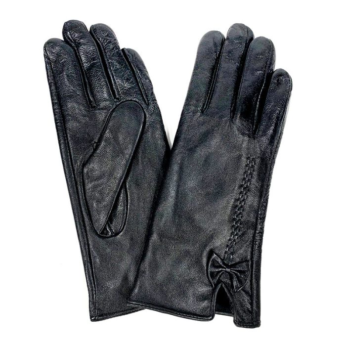 Genuine Leather Bow Glove with Warm Lining – Size L