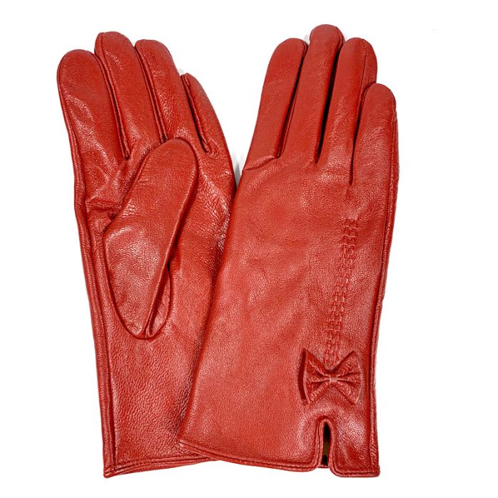 Genuine Leather Bow Glove with Warm Lining – Size L