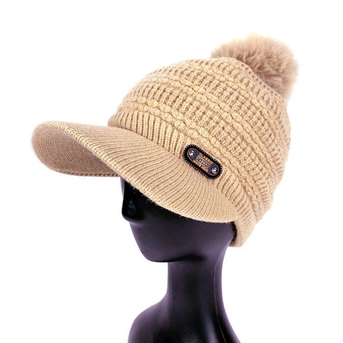 Knitted Fashion Cap with Pom
