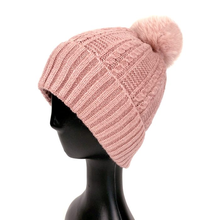 Cable Pattern Beanie with Pom