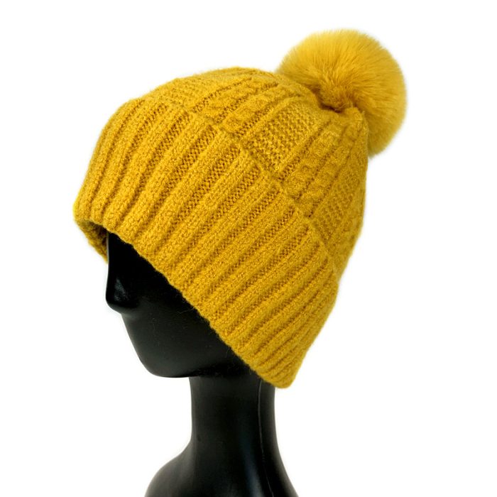 Cable Pattern Beanie with Pom