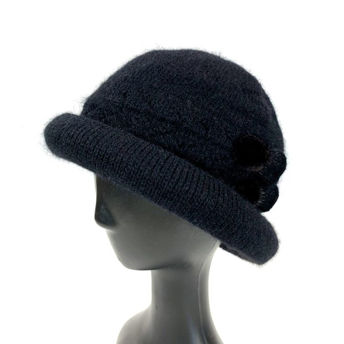 Stylish Rolled Brim Hat with Pom Bow Deco