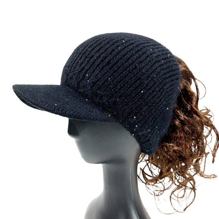 Stylish Knitted Ponytail Cap with Sequins