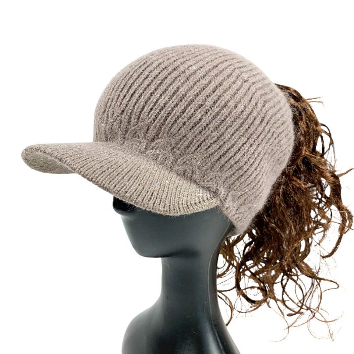 Stylish Knitted Ponytail Cap with Sequins