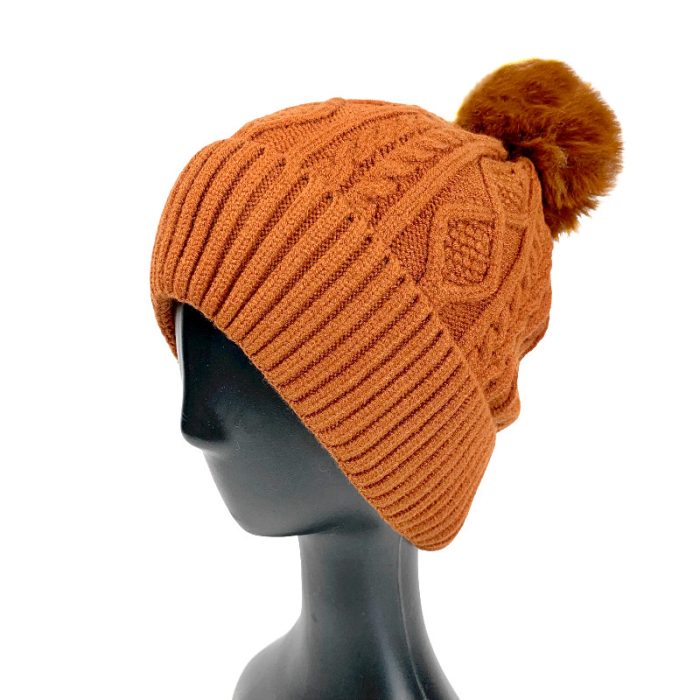 Single Layer Knitted Beanie with Pom