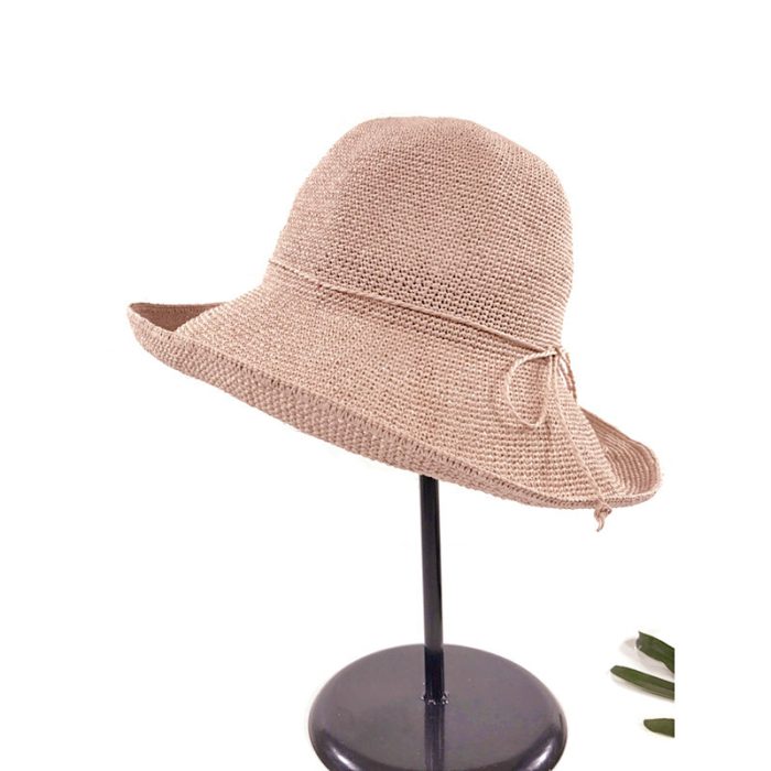 Adjustable Hand Crochet Floppy Hat with String Ribbon - 10CM Brim