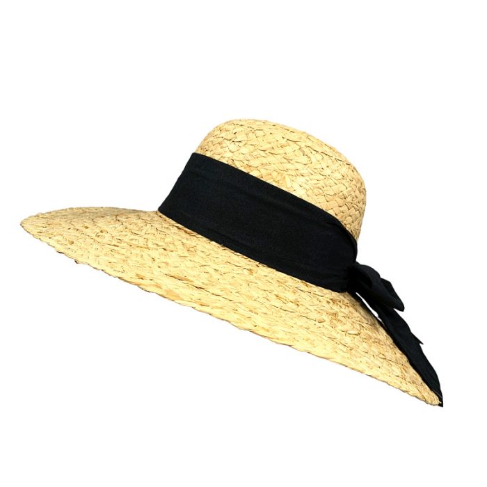 Wide Brim Raffia Hat with Bow