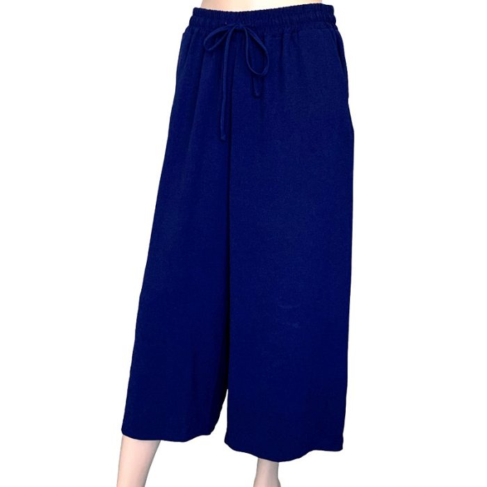 Solid Color Cropped Pants with Side Pockets - S/M & L/XL