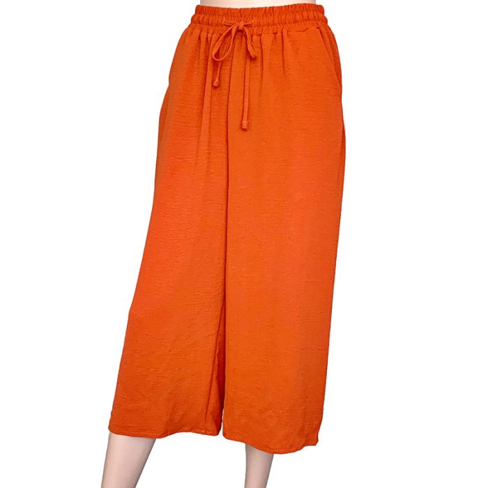 Solid Color Cropped Pants with Side Pockets -  L/XL Only