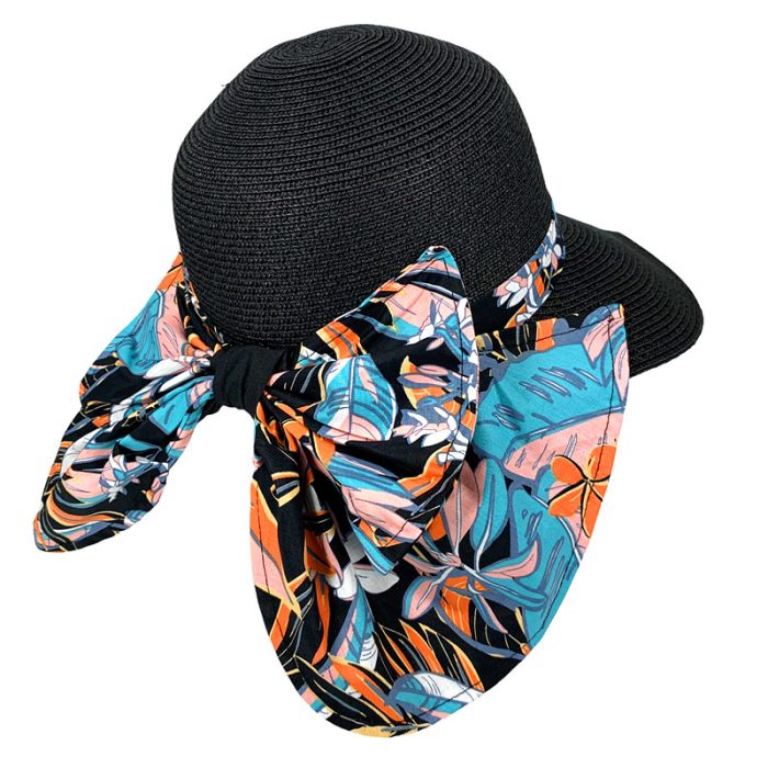 Big Brim Floppy Hat with Closable Flower Print Flap