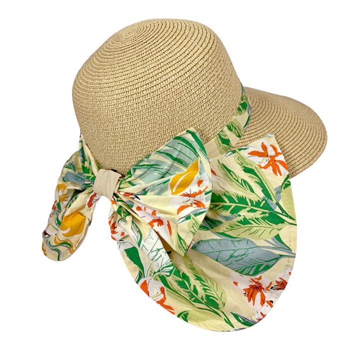 Big Brim Floppy Hat with Closable Flower Print Flap