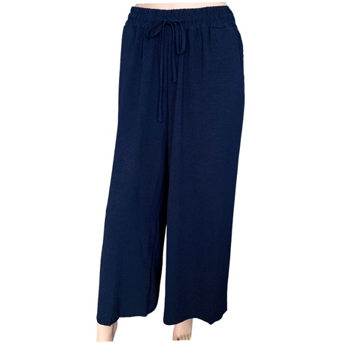 Solid Color Wide Leg Pants with Two Pockets -S/M & L/XL