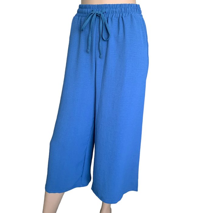 Solid Color Cropped Pants with Side Pockets - S/M & L/XL