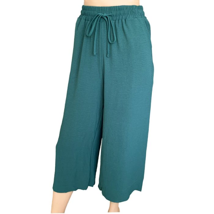 Solid Color Cropped Pants with Side Pockets - S/M & L/XL