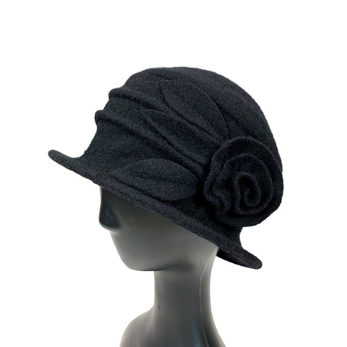 Elegant Soft Wool Hat with Flower Deco