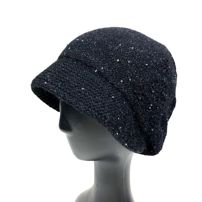Stylish Hat with Sequins and Pearl Deco