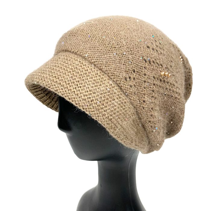 Stylish Hat with Sequins and Pearl Deco