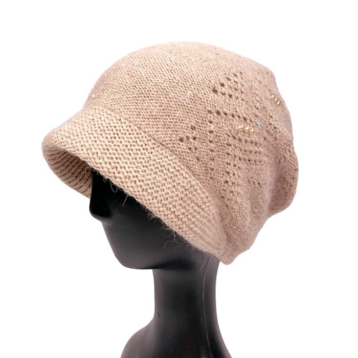 Stylish Hat with Sequins and Pearl Deco
