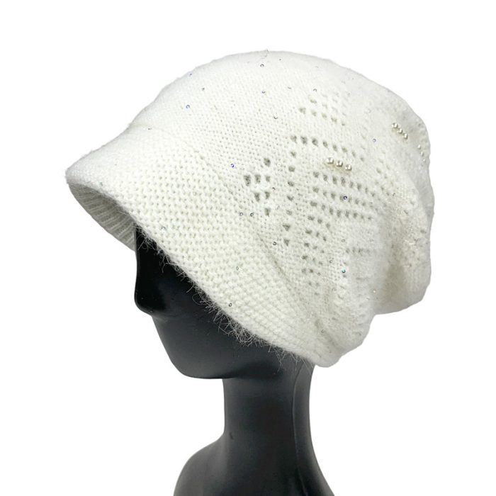 Stylish Hat with Sequins and Pearl Deco