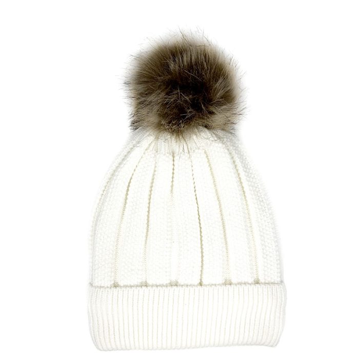 Rib Beanie with Faux Fox Pom