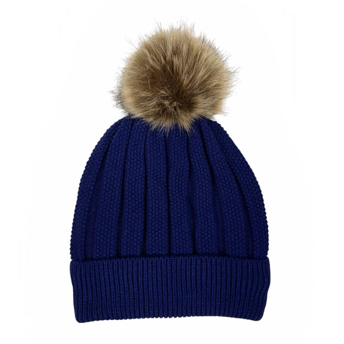 Rib Beanie with Faux Fox Pom