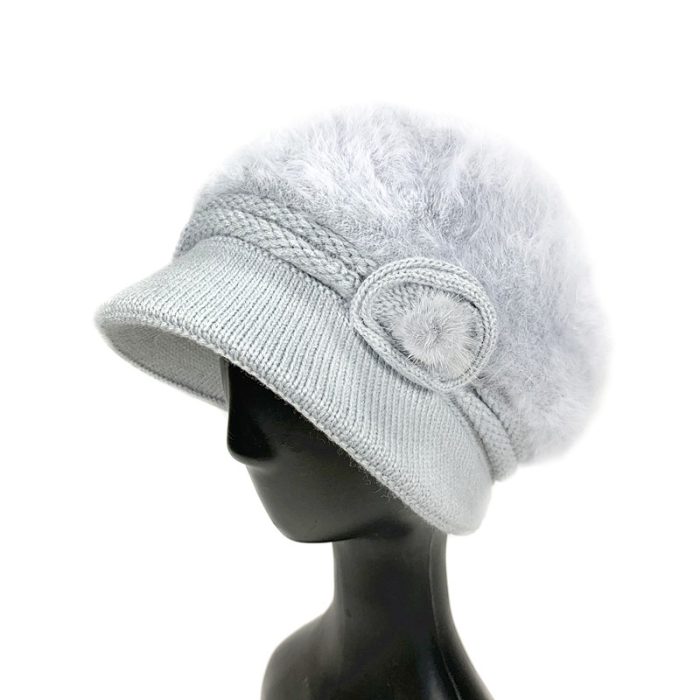 Faux Rabbit Fur Hat with Side Bow Deco