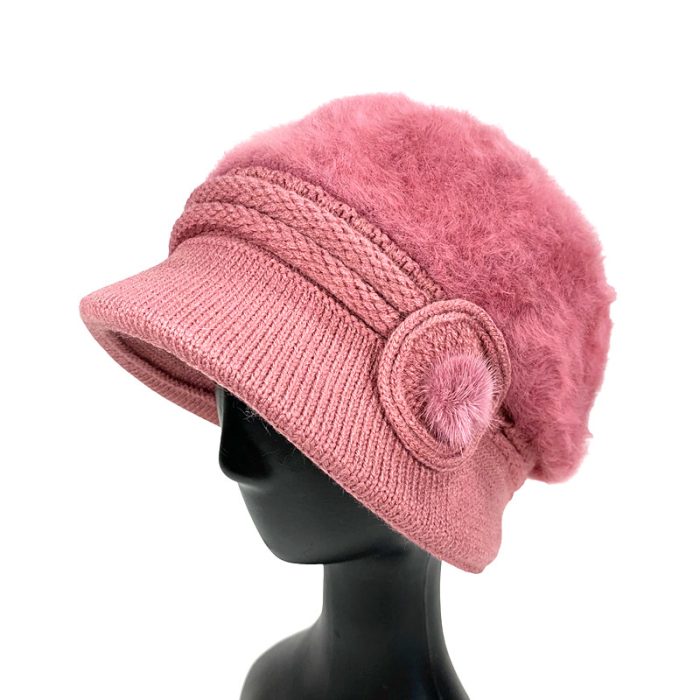 Faux Rabbit Fur Hat with Side Bow Deco