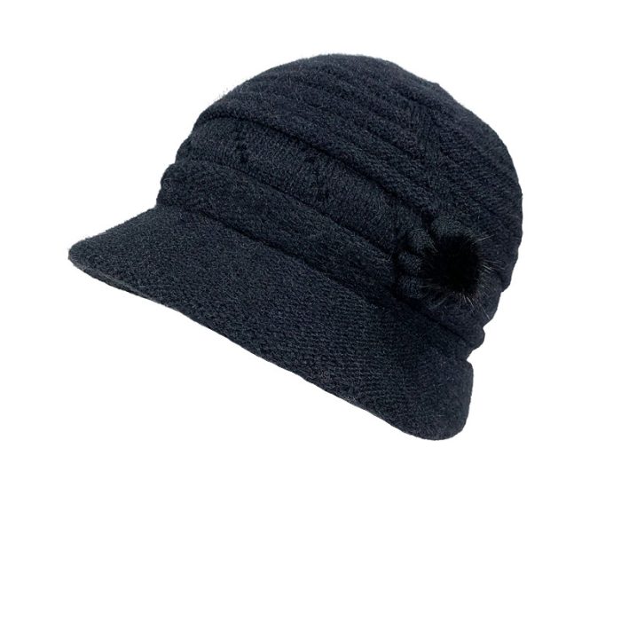 Faux Rabbit Fur Hat with Pom Deco