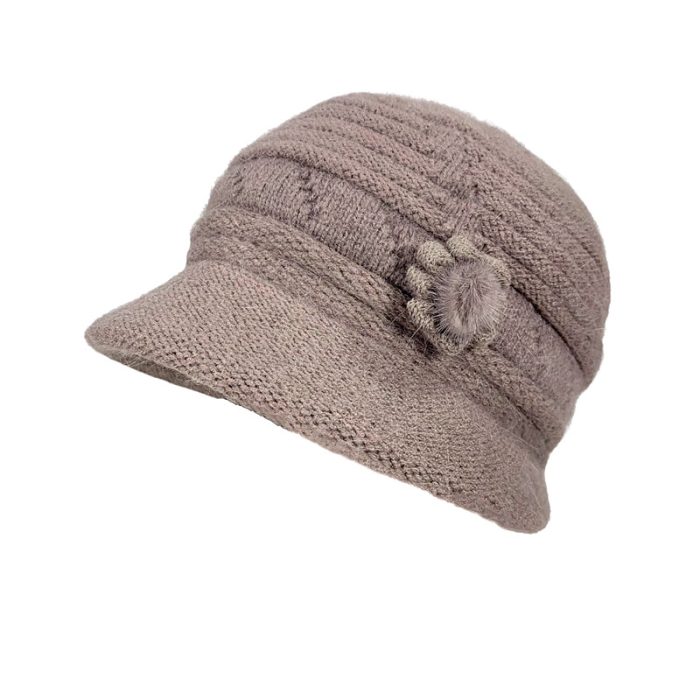 Faux Rabbit Fur Hat with Pom Deco