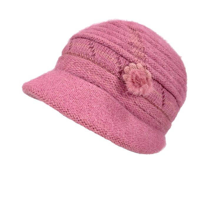 Faux Rabbit Fur Hat with Pom Deco