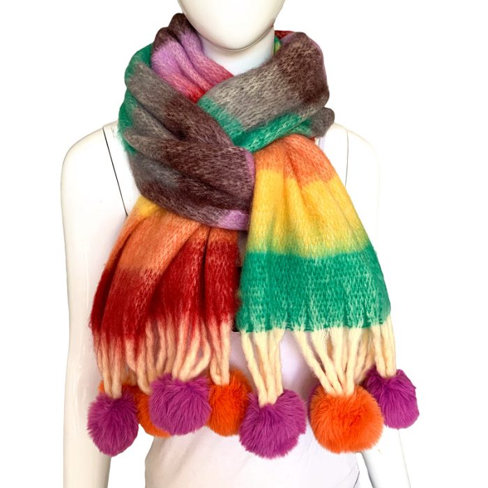 Fluffy Blanket Scarf with Pompom