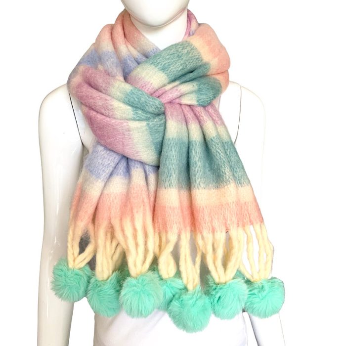 Fluffy Blanket Scarf with Pompom
