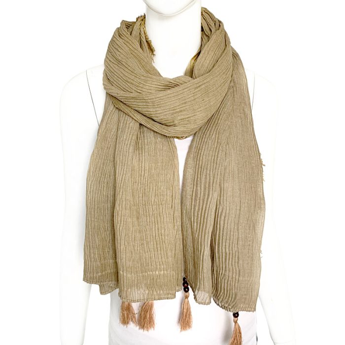 Lace Trimmed Pleated Scarf with Tassels