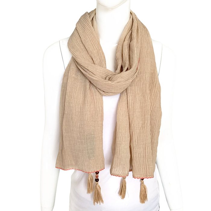 Color Trimmed Pleated Scarf with Tassels