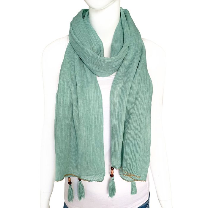 Color Trimmed Pleated Scarf with Tassels