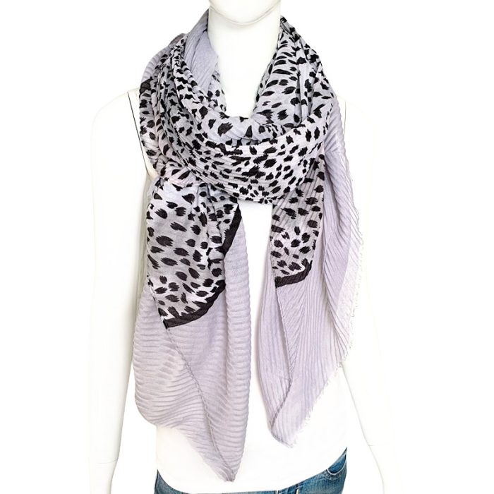 Soft Animal Print Pleated Scarf