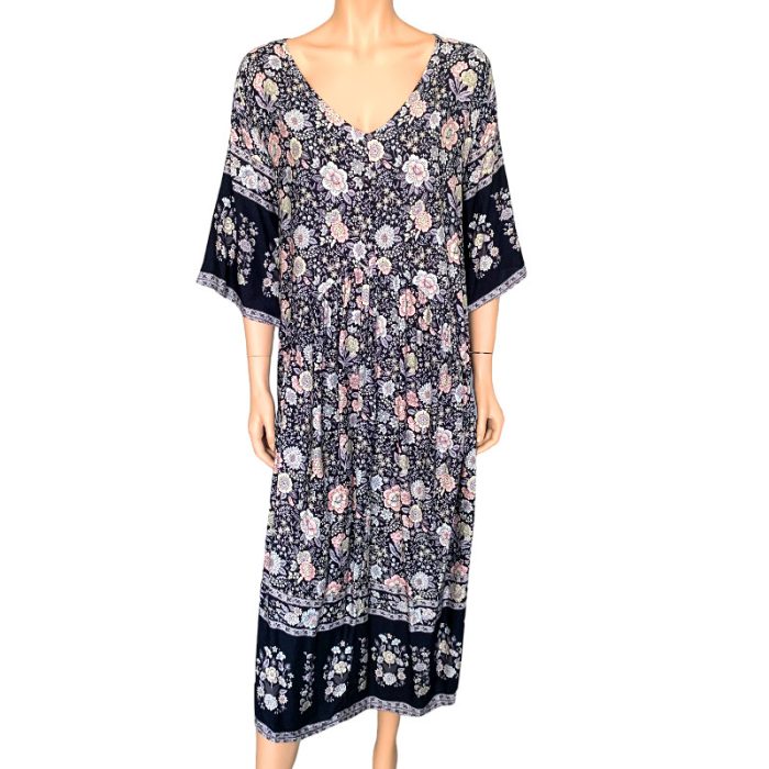 Comfy V Neck Midi Dress with Two Side Pockets (S/M/L)